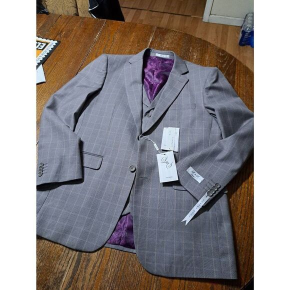 New 40R L&S France St Emanuel Classic Fit Grey Suit Jacket Coat and Vest NWT - Picture 1 of 11